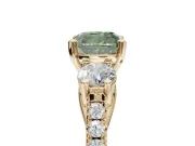 Cushion Cut Three-Stone Engagement Ring Setting for a Fancy Green Lab-Grown Diamond | Yellow Gold