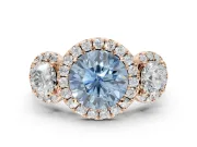 Round Three Stone Halo Engagement Ring Setting for a Fancy Blue Lab-Grown Diamond | Rose Gold