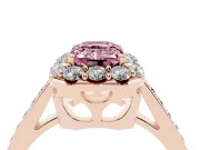 Fancy Pink Emerald Cut Diamond Floral Halo Ring Set in Rose gold with Pavé Band and Prong Setting