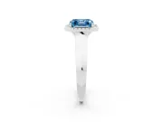 Fancy Blue Asscher Cut Diamond Halo Ring Set in White gold with Cathedral Band and Prong Setting
