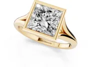 Princess Cut Bezel Solitaire Engagement Ring Setting | V Split Shank | Yellow Gold