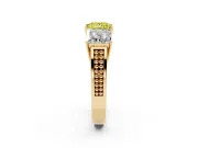 Princess Cut Three Stone Engagement Ring Setting for a Fancy Yellow Lab-Grown Diamond | Beaded Shoulders | Yellow Gold