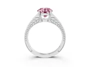 Fancy Pink Round Cut Diamond Split Shank Ring Set in White gold with Pavé Band and Prong Setting