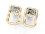 Emerald Cut Lab-Grown Diamond East-West Open Frame Stud Earrings | Polished Frame | Yellow Gold
