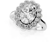 Oval Scalloped Cluster Halo Engagement Ring Setting | Plain Band | Sterling Silver