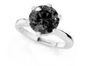 Fancy Black Round Cut Diamond Solitaire Engagement Ring Set in Silver with Slim Tapered Solitaire Band