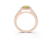 Fancy Yellow Oval Cut Diamond Halo Pavé Solitaire Ring Set in Rose gold with Prong-Set Center Stone