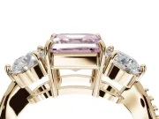 Asscher Cut Three Stone Engagement Ring Setting for a Fancy Pink Lab-Grown Diamond | Tapered Pave Band | Yellow Gold