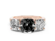 Cushion Cut Three Stone Engagement Ring Setting for a Black Center | Basket Prong Heads | Rose Gold