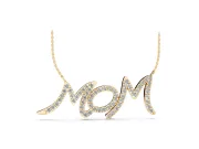 Round Lab-Grown Diamond Pavé Mom Script Pendant Necklace | Connected Letters | Yellow Gold