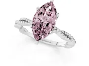 Fancy Pink Marquise Cut Diamond Solitaire Ring Set in White gold with Twisted Band and Bead Prong Setting