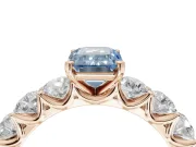 Emerald Cut Side Stone Engagement Ring Setting for a Fancy Blue Lab-Grown Diamond | Scalloped Prong Accents | Rose Gold
