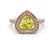 Fancy Yellow Heart Cut Diamond Halo Ring Set in Rose gold with Pavé Band and Milgrain-Edged Prongs