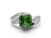 Asscher Cut Bypass Pavé Engagement Ring Setting for a Fancy Green Lab-Grown Diamond | Graduated Pavé | Sterling Silver