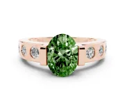 Fancy Green Oval Cut Diamond Channel-Set Band Ring Set in Rose gold with Bezel Prong Setting