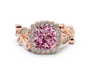 Cushion Cut Leaf Halo Engagement Ring Setting for a Fancy Pink Lab-Grown Diamond | Rose Gold