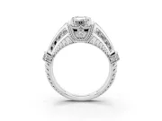 Emerald Cut Diamond Vintage-Inspired Milgrain Ring Set in White gold with Accent Split Shank