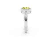 Fancy Yellow Oval Cut Diamond Halo Engagement Ring Set in White gold with Plain Split Shank and Prong Setting