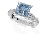 Princess Cut Vintage Milgrain Engagement Ring Setting for a Fancy Blue Lab-Grown Diamond | Graduated Stations | Platinum