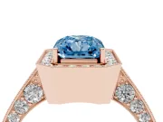 Radiant Cut Milgrain Halo Engagement Ring Setting for a Fancy Blue Lab-Grown Diamond | Side Stones | Rose Gold