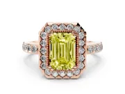 Emerald Cut Milgrain Halo Engagement Ring Setting for a Fancy Yellow Lab-Grown Diamond | Pavé Shoulders | Rose Gold