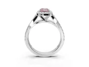 Emerald Cut Halo Pavé Engagement Ring Setting for a Fancy Pink Lab-Grown Diamond | Narrow Split Shank | Platinum