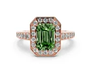 Emerald Cut Framed Halo Engagement Ring Setting for a Fancy Green Lab-Grown Diamond | Rose Gold