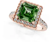 Asscher Cut Milgrain Floral Halo Engagement Ring Setting for a Fancy Green Lab-Grown Diamond | Pavé Band | Rose Gold