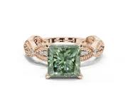 Princess Cut Vintage Engagement Ring Setting for a Fancy Green Lab-Grown Diamond | Graduated Stations | Rose Gold