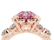 Cushion Cut Floral Engagement Ring Setting for a Fancy Pink Lab-Grown Diamond | Petal Frame and Side Stones | Rose Gold