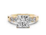Princess Cut Diamond Five-Stone Prong Set Engagement Ring Set in Yellow gold with Channel Band