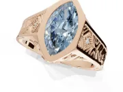 Marquise Vintage Bezel Engagement Ring Setting for a Fancy Blue Lab-Grown Diamond | Engraved Band | Rose Gold