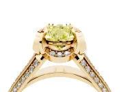 Fancy Yellow Pear Cut Diamond Pavé Split Shank Solitaire Ring Set in Yellow gold with Prong Setting
