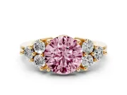 Round Cluster Side Stone Engagement Ring Setting for a Fancy Pink Lab-Grown Diamond | Yellow Gold