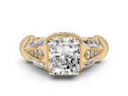 Radiant Cut Diamond Vintage-Inspired Milgrain Ring Set in Yellow gold with Accent Split Shank
