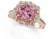 Cushion Cut Scalloped Halo Engagement Ring Setting for a Fancy Pink Lab-Grown Diamond | Milgrain Edges | Rose Gold