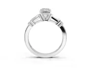 Emerald Cut Tapered Baguette Engagement Ring Setting | Bar Set Sides | White Gold