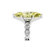 Fancy Yellow Marquise Cut Diamond Solitaire Engagement Ring Set in Platinum with Bezel Accents on Beaded Band