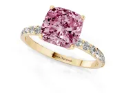 Cushion Cut Pave Solitaire Engagement Ring Setting for a Fancy Pink Lab-Grown Diamond | Slim Band | Yellow Gold