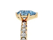 Fancy Blue Pear Cut Diamond Pavé Solitaire Ring Set in Yellow gold with Round Band and Prong Setting