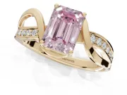 Emerald Cut Bypass Solitaire Engagement Ring Setting for a Fancy Pink Lab-Grown Diamond | Pavé Strands | Yellow Gold