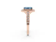 Emerald Cut Graduated Milgrain Halo Engagement Ring Setting for a Fancy Blue Lab-Grown Diamond | Rose Gold