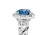 Fancy Blue Heart Cut Diamond Halo Ring Set in Platinum with Scrollwork Band and Prong Setting