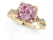 Princess Cut Halo Engagement Ring Setting for a Fancy Pink Lab-Grown Diamond | Yellow Gold - Design NV-24725