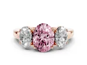 Oval Three Stone Engagement Ring Setting for a Fancy Pink Lab-Grown Diamond | Double Claw Head | Rose Gold