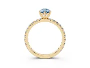 Fancy Blue Pear Cut Diamond Pavé Solitaire Ring Set in Yellow gold with Round Band and Prong Setting