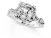 Asscher Cut Diamond Halo Twist Band Solitaire Ring Set in Silver with Prong-Set Center Stone