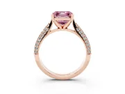Fancy Pink Asscher Cut Diamond Solitaire Engagement Ring Set in Rose gold with Multi-Row Round Pavé Band and Prong Setting