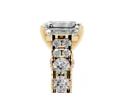 Emerald Cut Diamond Classic Solitaire Ring Set in Yellow gold with Pavé Band and Prong Setting