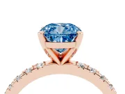 Fancy Blue Cushion Cut Diamond Pavé Band Solitaire Set in Rose gold with Prong Setting